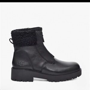 UGG CZERIESA BLACK LEATHER ZIP SHEEPSKIN WOMEN'S BOOTS US SIZE 8
